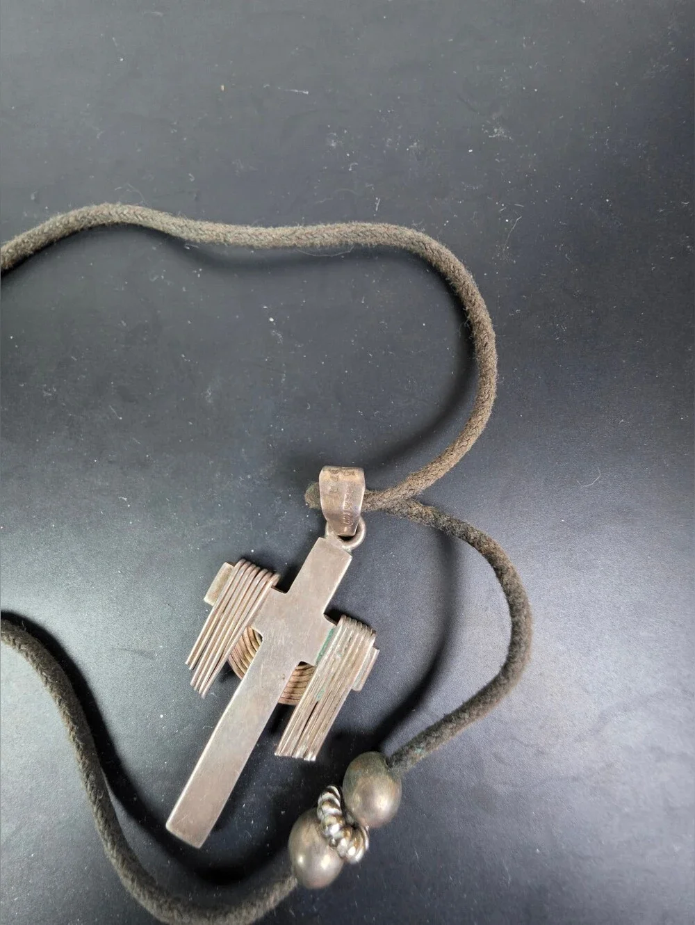 Vintage Sterling Silver Jesus Crucifix On Leather Cord